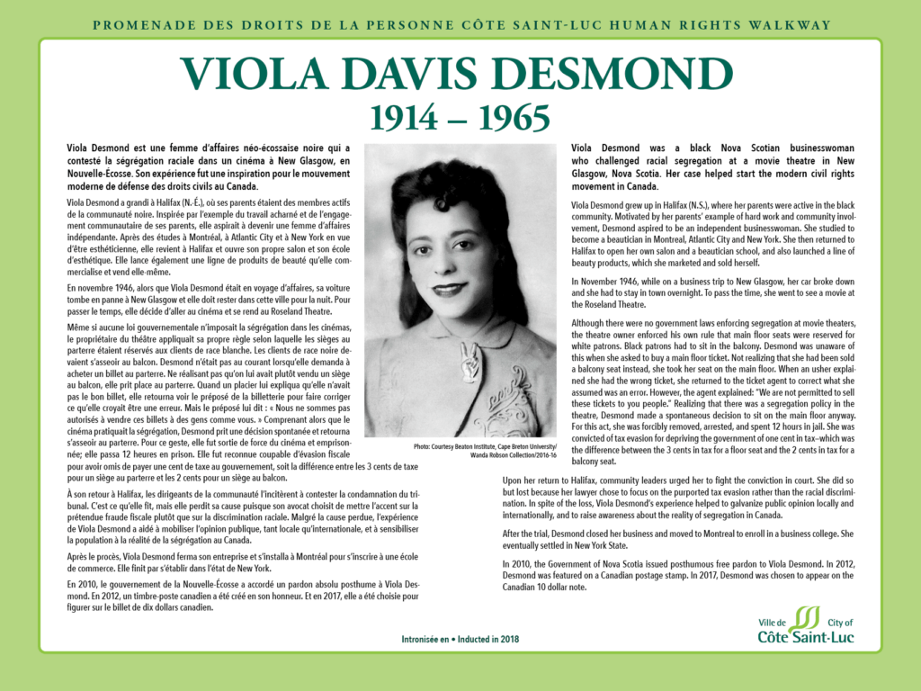 Plaque honouring Viola Davis Desmond