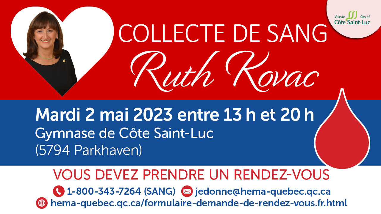 La Collecte de sang Ruth Kovac aura lieu le 2 mai 2023